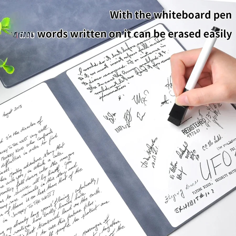 A5 Reusable Whiteboard Notebook Set with Whiteboard Pen Erasing Cloth Leather Memo Pad Weekly Planner Portable Stylish Office