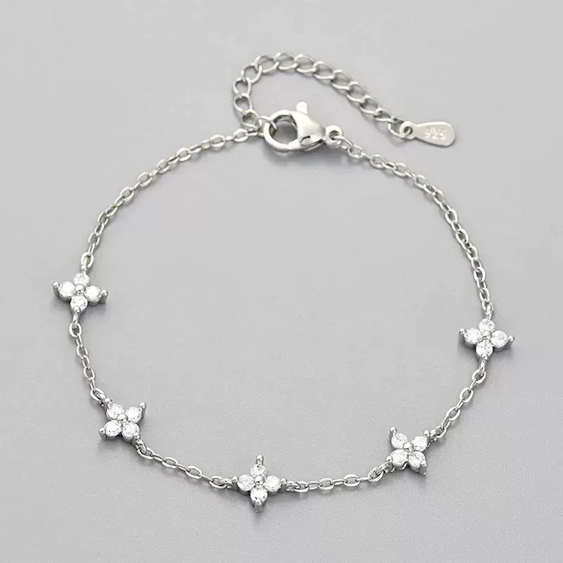 925 Sterling Silver Shiny Zircon Flower Bracelets for Women Charm Temperament Chain Bracelet Party Wedding Jewelry Holiday Gifts