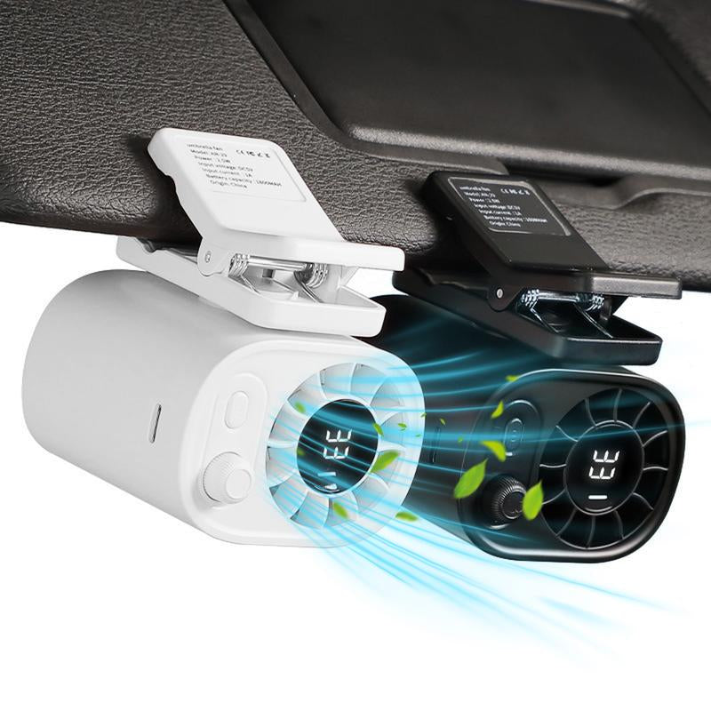 【Freeship】Car Clip on Fan with LED Display - 360° Rotation, 100 Speeds Adjustable, USB Rechargeable Personal Cooling Fan 1800Mah Battery