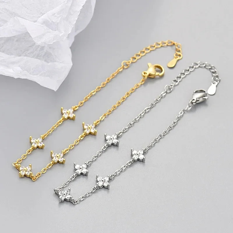 925 Sterling Silver Shiny Zircon Flower Bracelets for Women Charm Temperament Chain Bracelet Party Wedding Jewelry Holiday Gifts