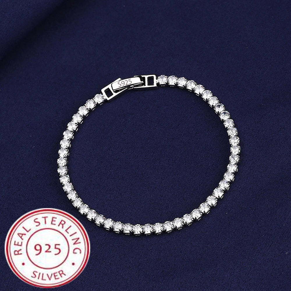 New 925 Sterling Silver Bracelet Love Elegant Zircon Tennis Crystal Chain for Women Fashion Noble Engagement Wedding Glam