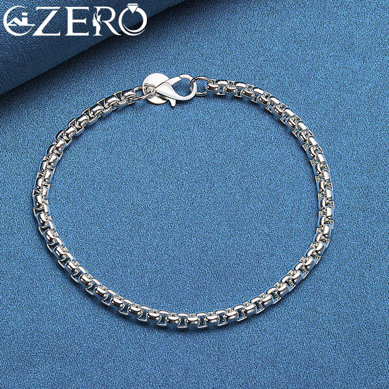 18K Gold Bracelets 925 Sterling Silver 4Mm round Box Chain Bracelet for Woman Man Fashion Jewelry Wedding Party Gift
