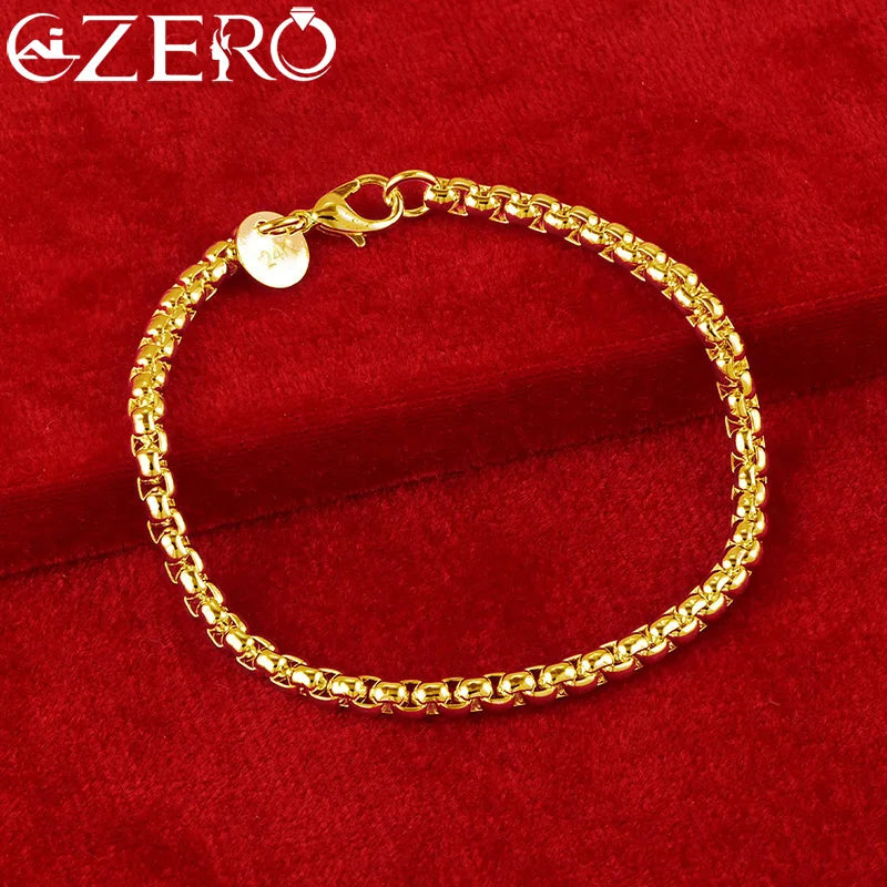 18K Gold Bracelets 925 Sterling Silver 4Mm round Box Chain Bracelet for Woman Man Fashion Jewelry Wedding Party Gift