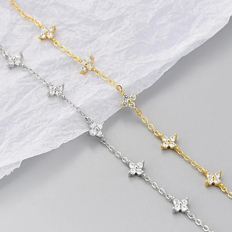 925 Sterling Silver Shiny Zircon Flower Bracelets for Women Charm Temperament Chain Bracelet Party Wedding Jewelry Holiday Gifts