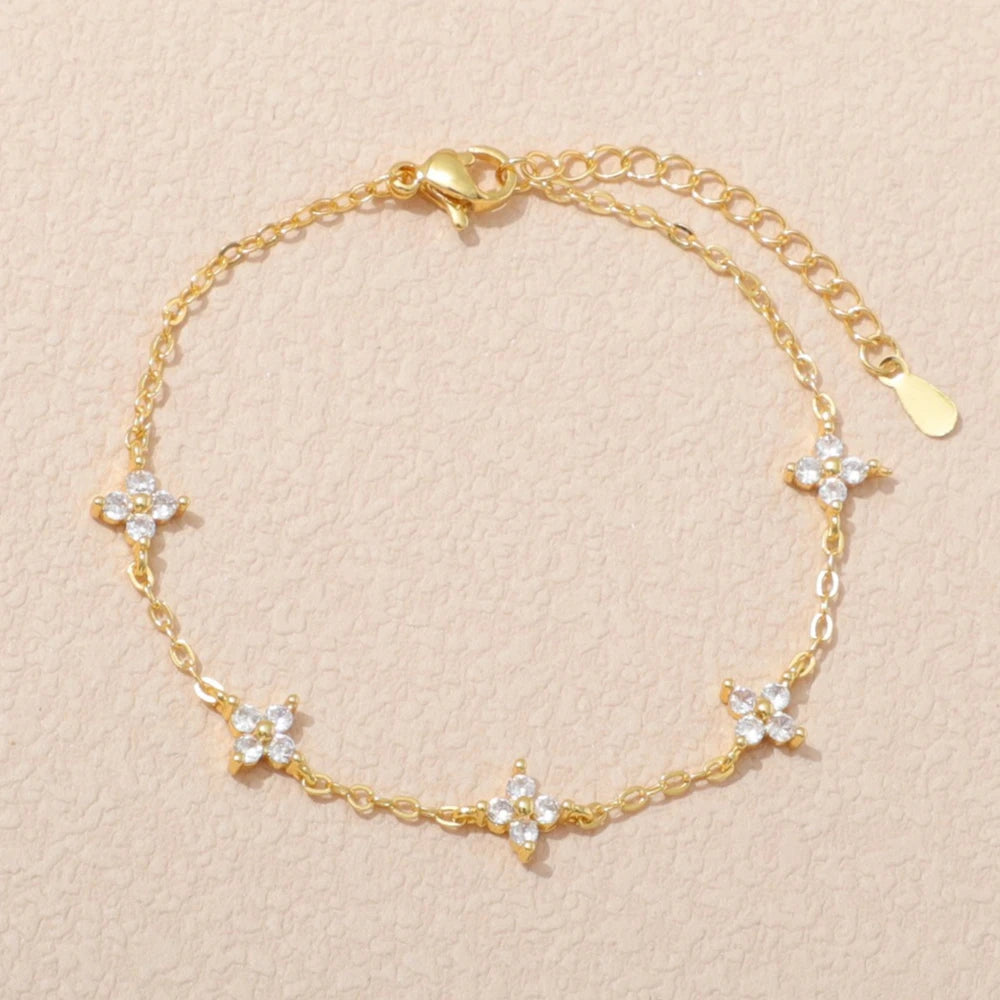925 Sterling Silver Shiny Zircon Flower Bracelets for Women Charm Temperament Chain Bracelet Party Wedding Jewelry Holiday Gifts