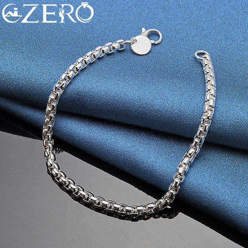 18K Gold Bracelets 925 Sterling Silver 4Mm round Box Chain Bracelet for Woman Man Fashion Jewelry Wedding Party Gift