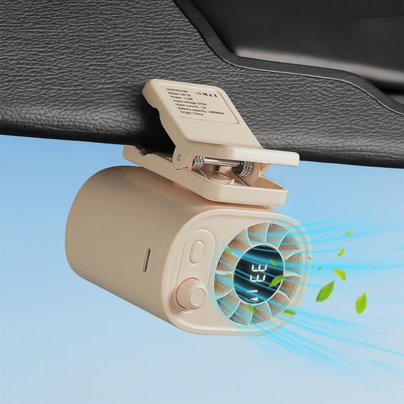 【Freeship】Car Clip on Fan with LED Display - 360° Rotation, 100 Speeds Adjustable, USB Rechargeable Personal Cooling Fan 1800Mah Battery