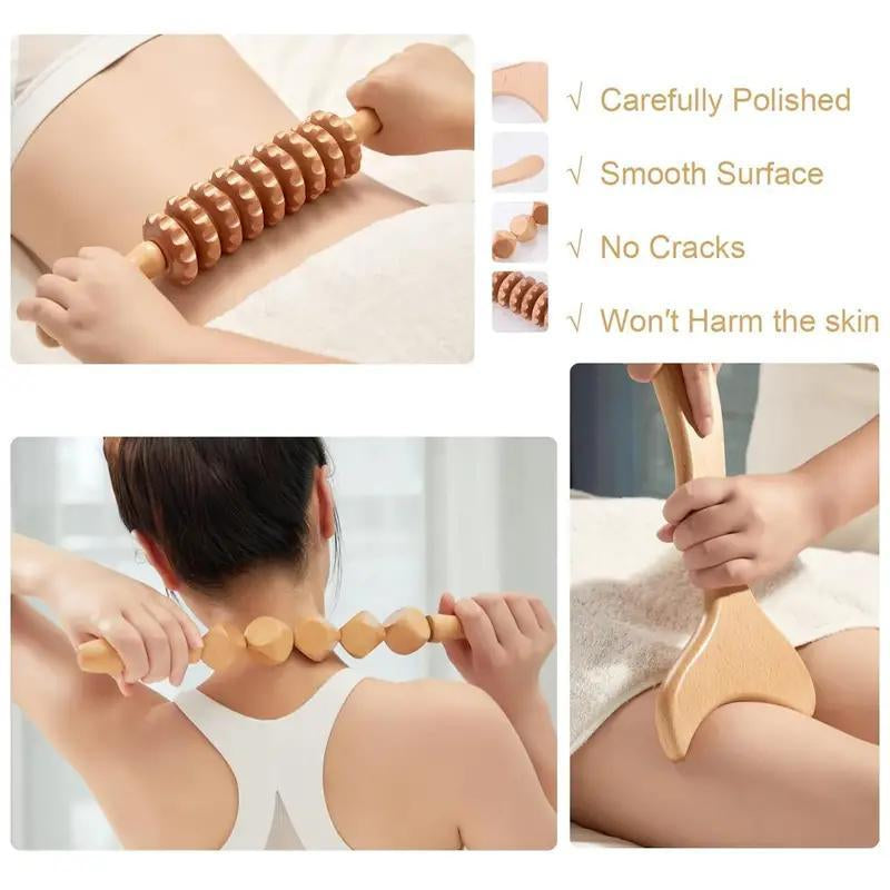 Manual Massage Tool, Wooden Massage Tool, Body Relaxation Massage Tool Set for Women & Men Daily Use, Body Care