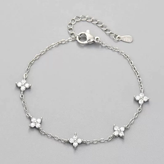 925 Sterling Silver Shiny Zircon Flower Bracelets for Women Charm Temperament Chain Bracelet Party Wedding Jewelry Holiday Gifts
