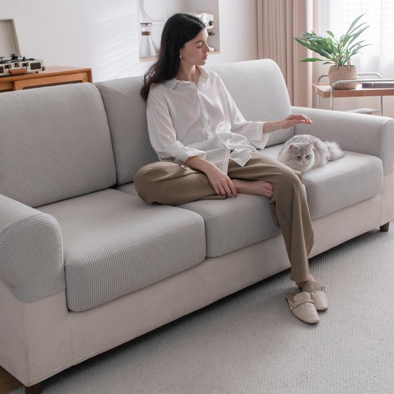 Universal Elastic Sofa Cushion Cover, Modern Anti-Slip Protector for L-Shaped Sofas, Non-Sensitive Goods, Woven Weaving Method, Dustproof Sofa Slipcover, No Plug Type