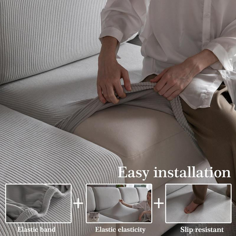 Universal Elastic Sofa Cushion Cover, Modern Anti-Slip Protector for L-Shaped Sofas, Non-Sensitive Goods, Woven Weaving Method, Dustproof Sofa Slipcover, No Plug Type