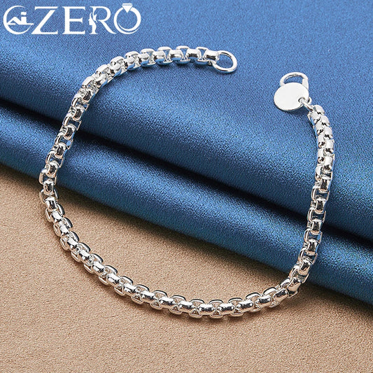 18K Gold Bracelets 925 Sterling Silver 4Mm round Box Chain Bracelet for Woman Man Fashion Jewelry Wedding Party Gift