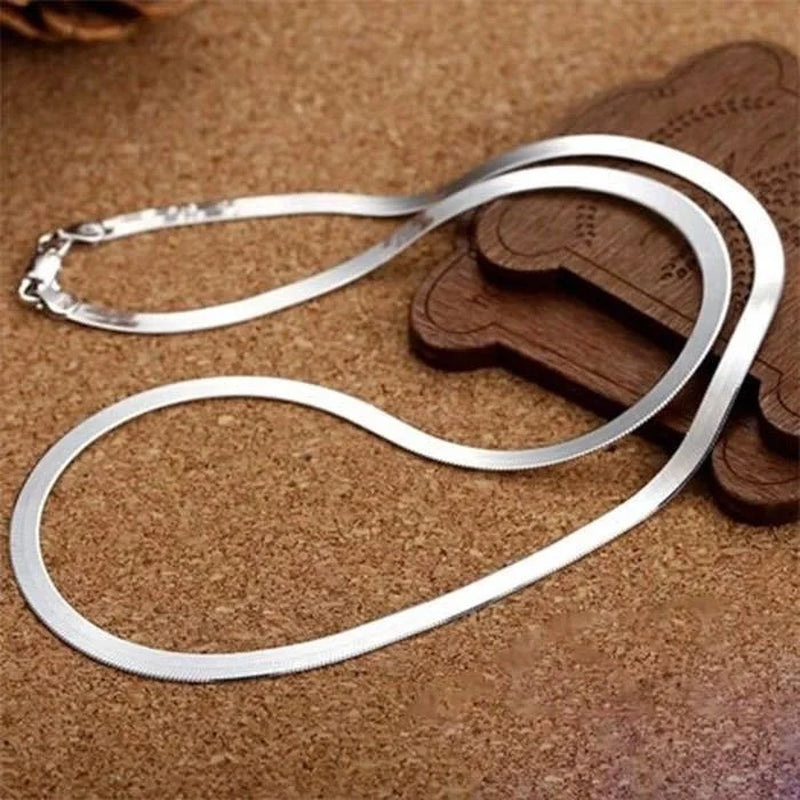 925 Sterling Silver Fine 4MM Blade Chain Necklace for Women Men Luxury Wedding Party Jewelry Holiday Gifts