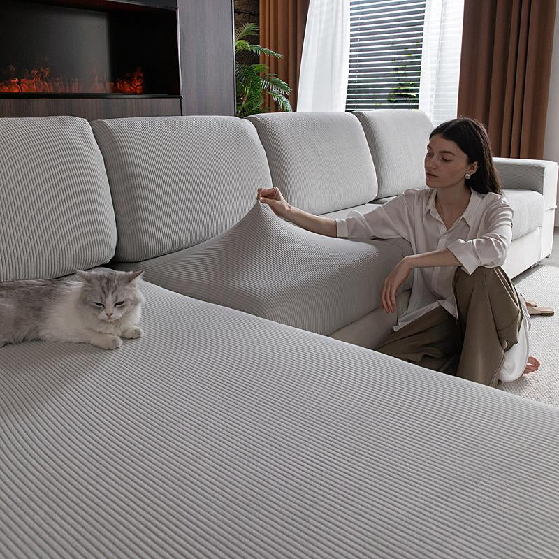 Universal Elastic Sofa Cushion Cover, Modern Anti-Slip Protector for L-Shaped Sofas, Non-Sensitive Goods, Woven Weaving Method, Dustproof Sofa Slipcover, No Plug Type