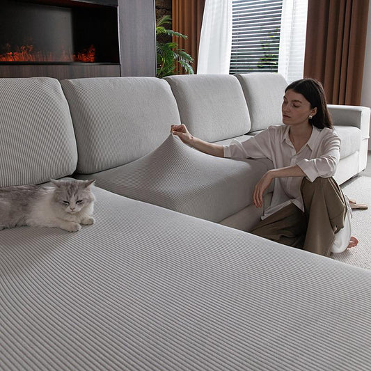 Universal Elastic Sofa Cushion Cover, Modern Anti-Slip Protector for L-Shaped Sofas, Non-Sensitive Goods, Woven Weaving Method, Dustproof Sofa Slipcover, No Plug Type