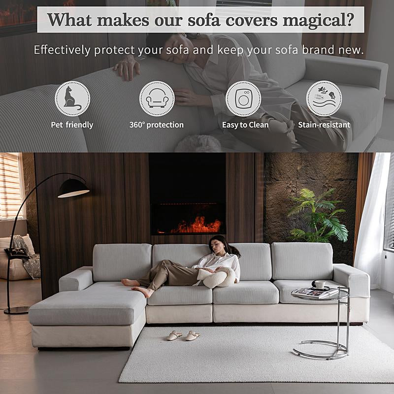 Universal Elastic Sofa Cushion Cover, Modern Anti-Slip Protector for L-Shaped Sofas, Non-Sensitive Goods, Woven Weaving Method, Dustproof Sofa Slipcover, No Plug Type